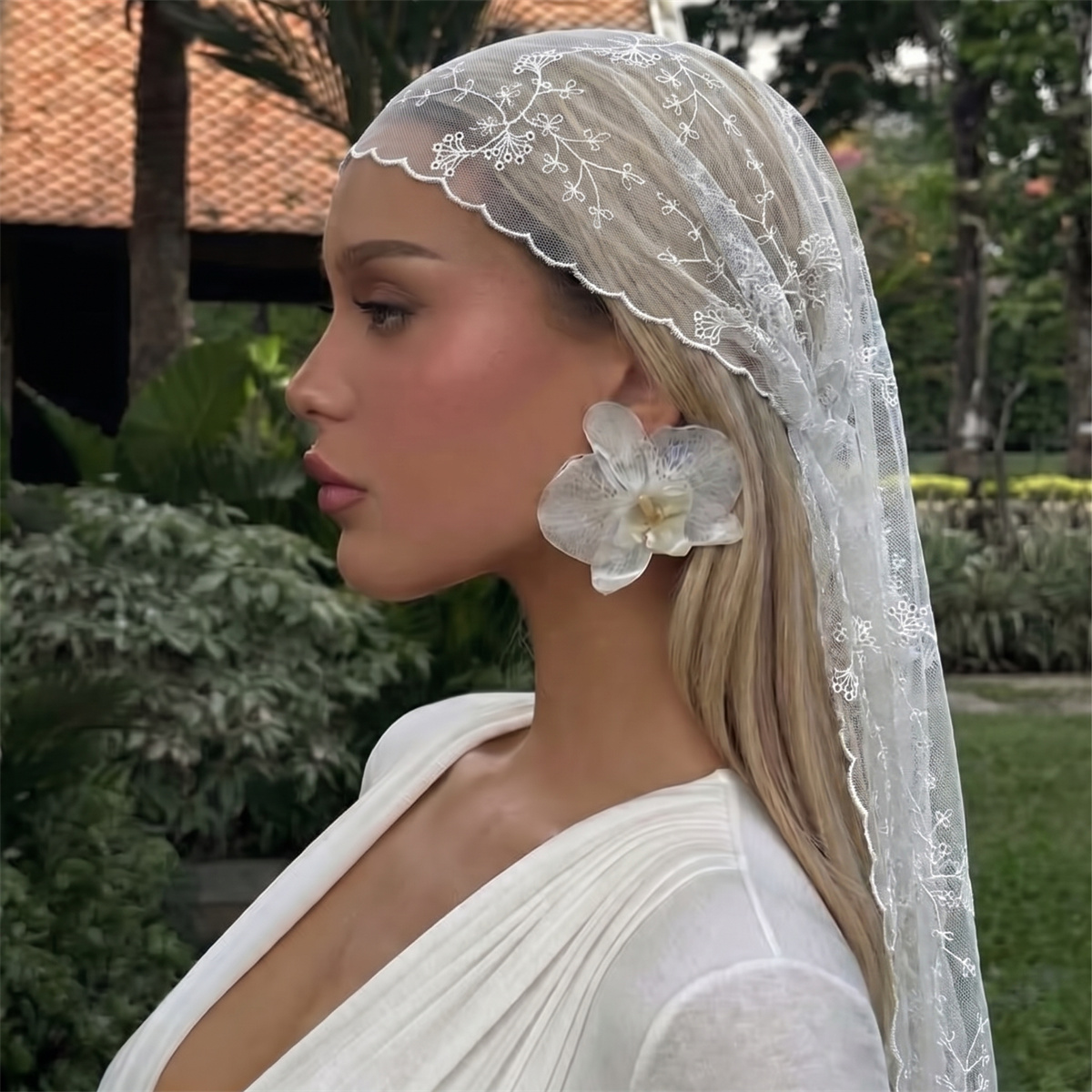 White Floral Lace Mesh Headsca - Ascot Neck Scarf review and price